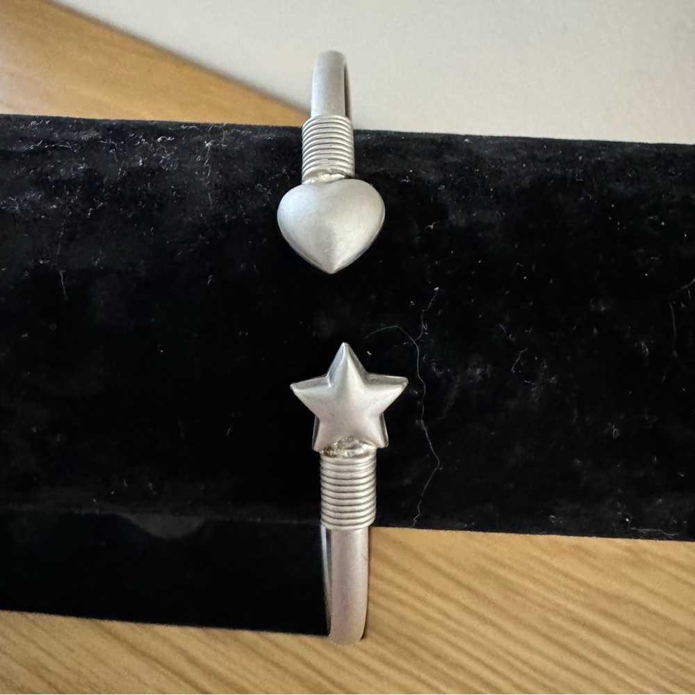 Silver Heart and Star Bangle Bracelet